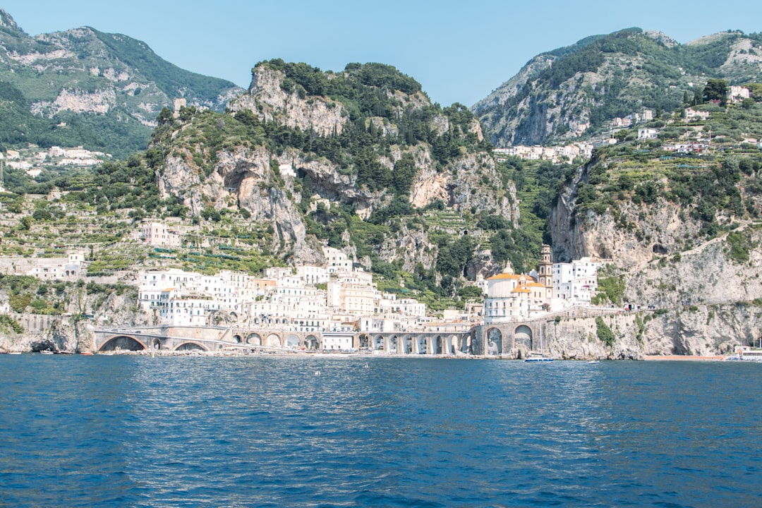 Scenic italian coastal town nestled between mountains and sea.