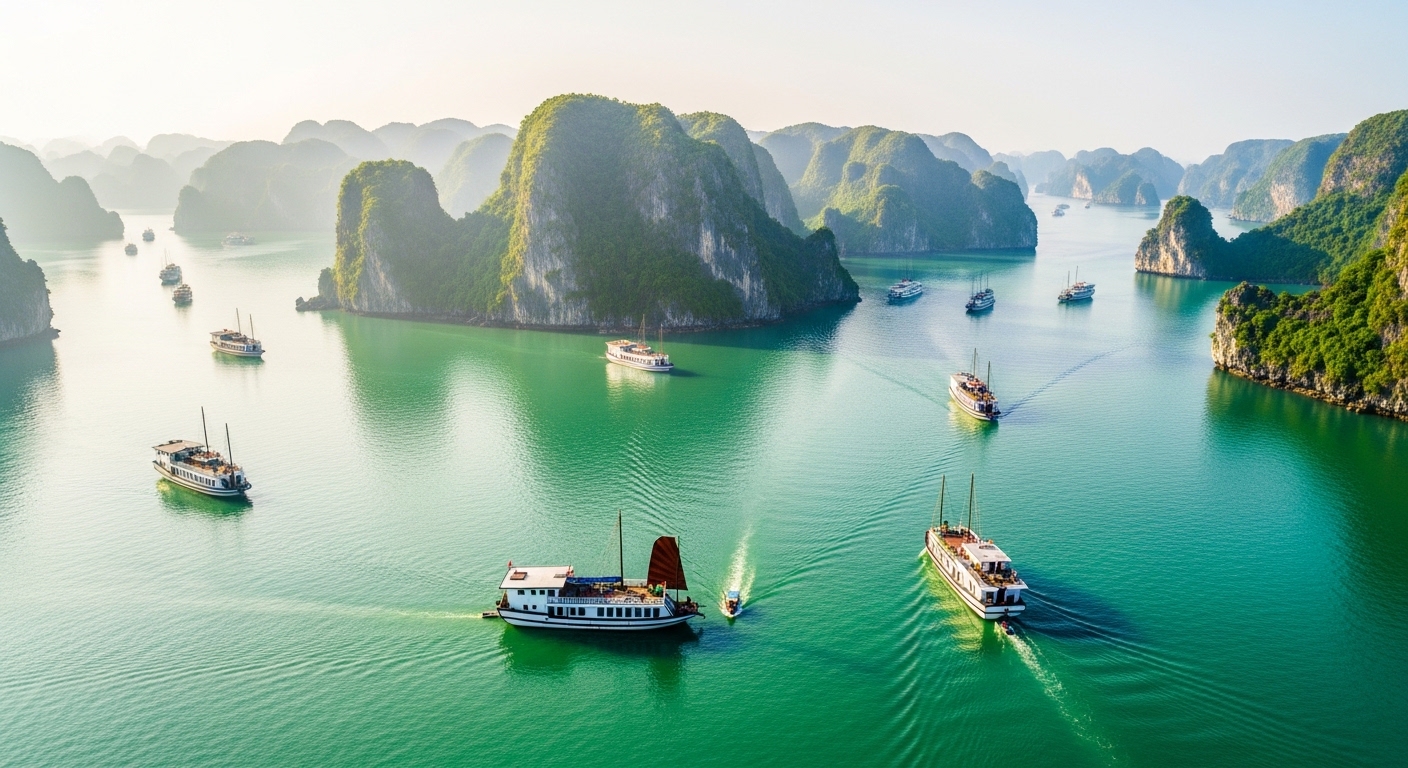 Ha Long Bay Vietnam emerald waters and limestone karsts