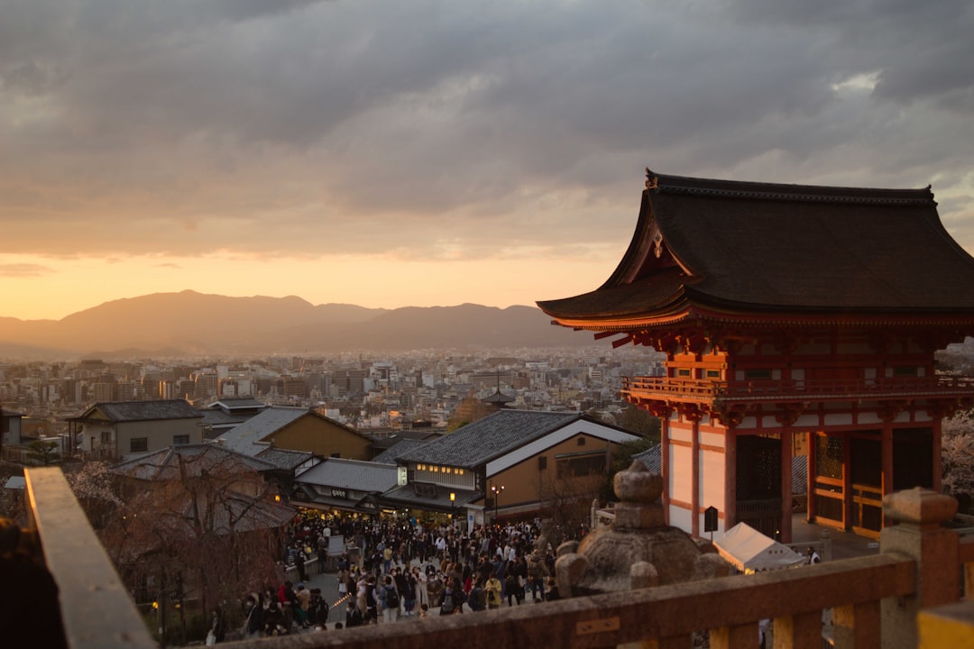 Serene Japanese temple courtyard at golden hour